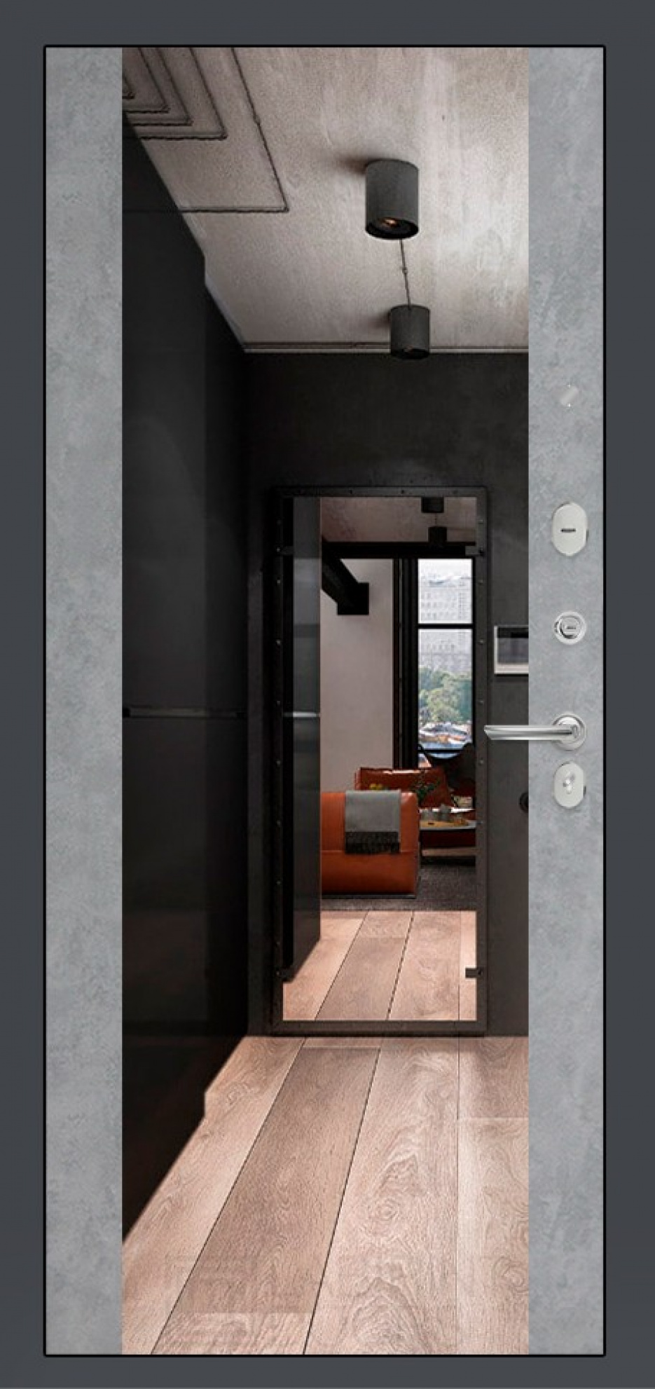 Входная дверь Labirint Loft с зеркалом Максимум, Цвет "Бетон светлый"
