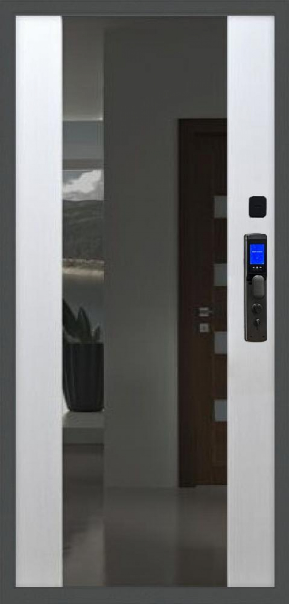Входная дверь Баяр M2055 Face ID СБ-16 с зеркалом, Цвет "Лиственница бежевая"